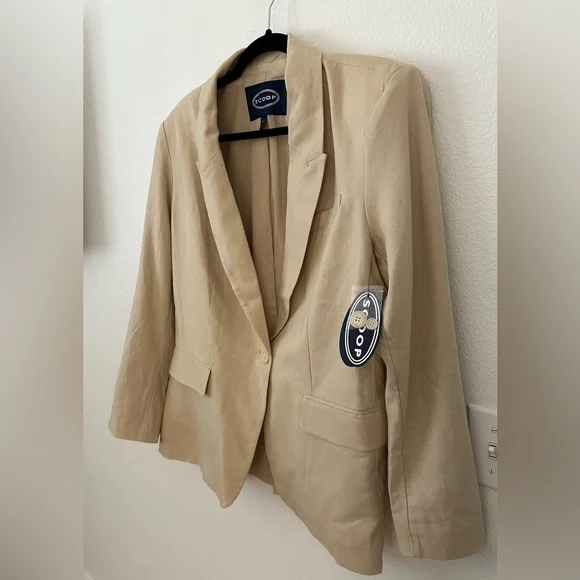 Scoop Size L Linen Blend Tan Boxy Fit Blazer - Picture 7 of 11